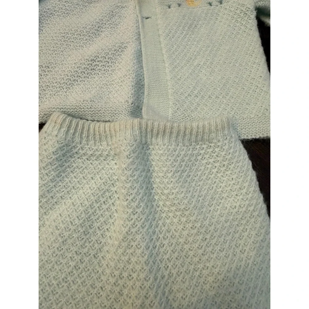 Vintage Renko's Imports Italy Baby Knit Set Blue Cardigan Pants‎ Bonnet Orlon